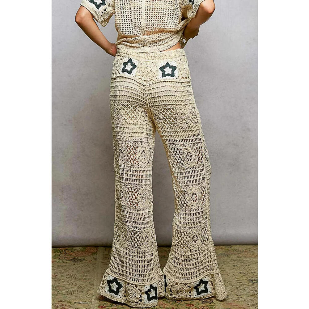 Pol Openwork Crochet Flare Pants With Contrast Star View 3